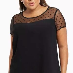 Elegant Black Sheer Polka Dot Inset Top